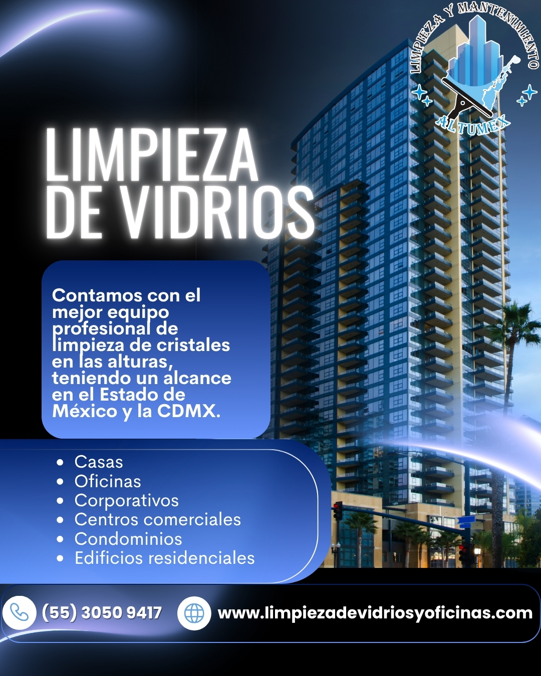 Limpieza de vidrios en altura CDMX